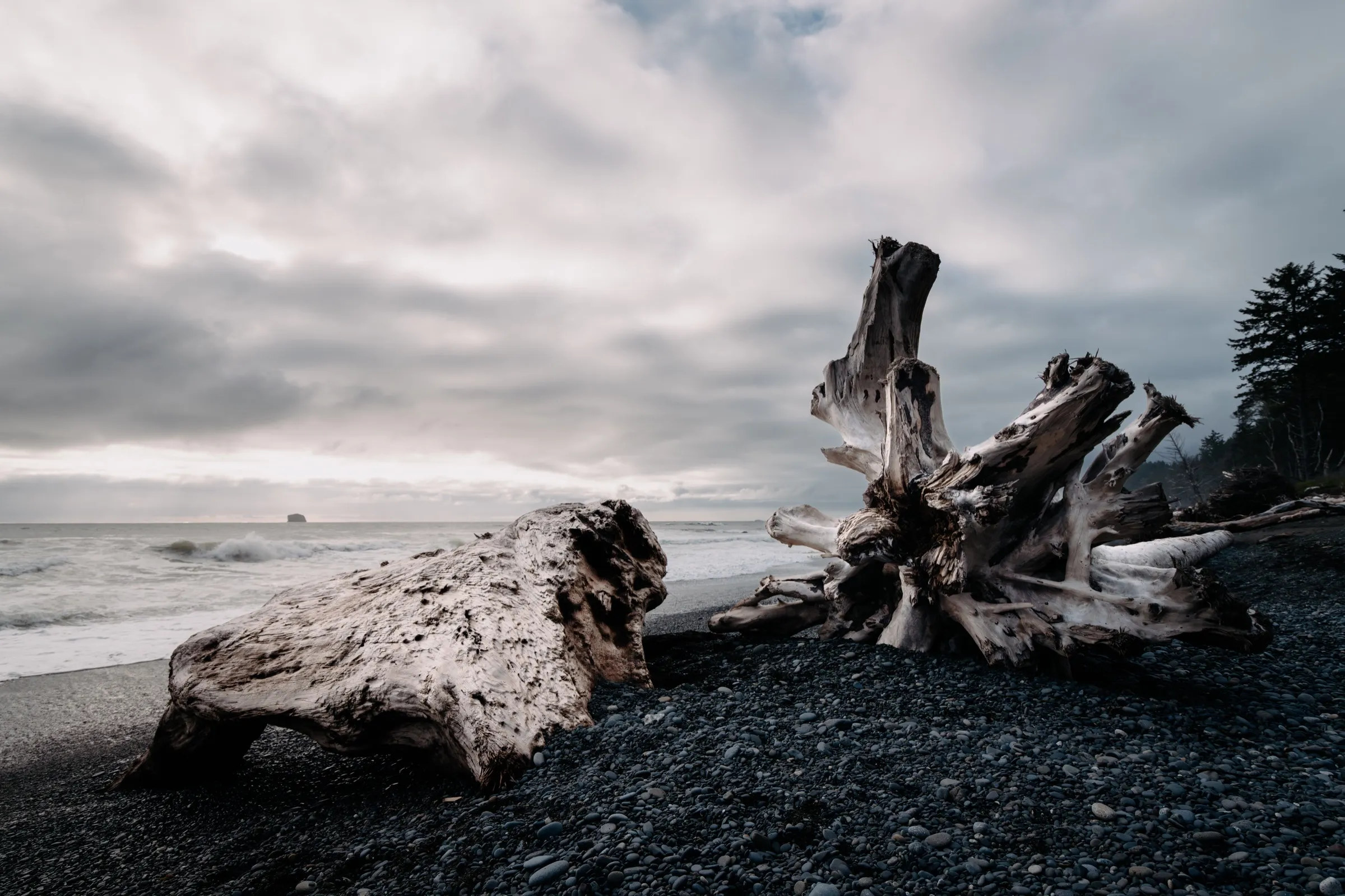 Rialto Beach during high tide, photographed by Preston Barnett